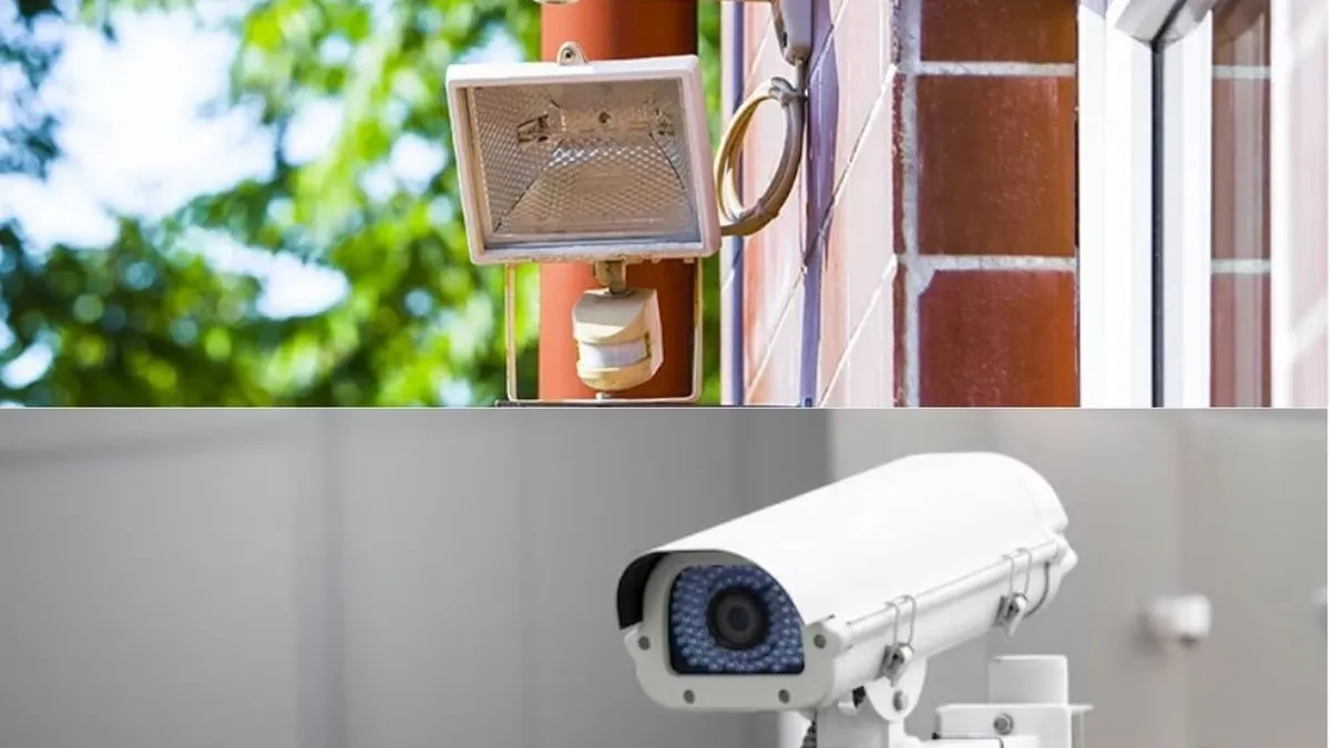 Security camera being mounted on a wall